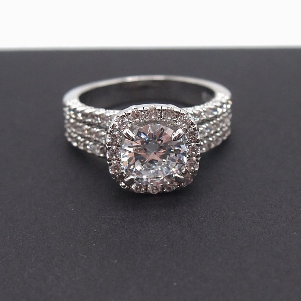 Ladies 2.50ctw  Halo Bridal Diamond Ring, 18K White Gold - Picture 8 of 15